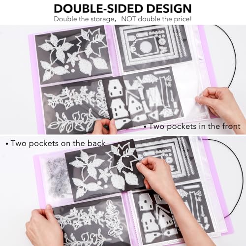 Image of 2 Pack Large Sticker Photo Storage Album, Stamp & Cutting Dies Storage Book Organizer Folder for Cards Storage DIY Scrapbooking Card Making Supplies 20 Pages 80 Pockets / Pack ( Clear + Purple)