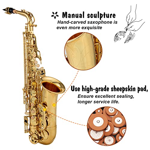 gold e flat alto saxophone brass engraved eb e-flat natural white shell button wind instrument with case belt brush