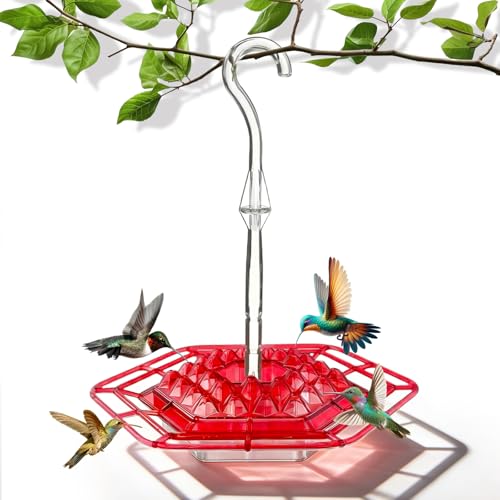 Hummingbird Feeders for Outdoors Hanging with 30 Feeding Ports Saucer Humming Bird Feeder Bee-Proof Leak-Proof No Drip Easy to Clean and Refill Red One