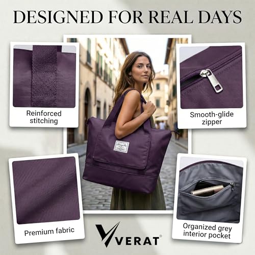 Image of Nylon 41L Expandable Travel Bag for Women, Foldable Waterproof Duffle Bag, Lightweight Carry-On Luggage with Wet Pocket, Vanity Handbag for Travel & Gym (Purple, 41 Liter)