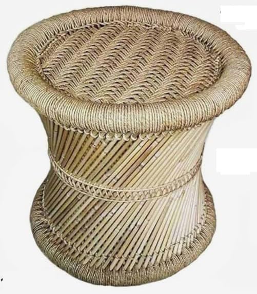 bhaveshonline Pure Handmade Bamboo mudda Stool/Chair for Living Room/Office/Home/Indoor/Outdoor Garden with Round Shape (14 x14) inches-image-26
