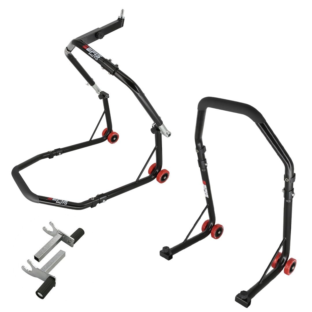 SEFIS D18 Motorradständer Set vorderer Lenkkopf und Hinterrad Motorradheber Serviceständer Front und Heck Motorrad montageständer hinten Motorrad ständer Set (Schwarz, 2in1)