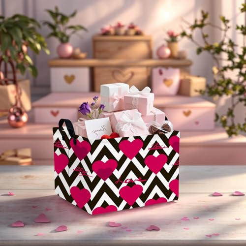 Image of Cute Heart Valentine's Day Basket Gifts Empty Storage Basket for Kid and Baby Room Decor (Black Line Rose Red Heart)