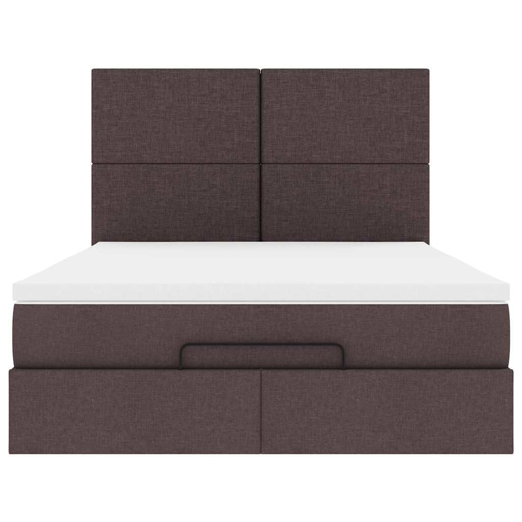 Cama otomana de 140 x 200 cm, color marrón oscuro, somier, colchón ortopédico de 20 cm, espacio de almacenamiento
