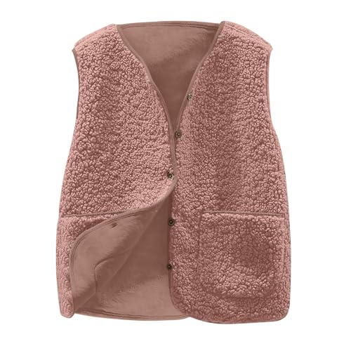 Smoneyful Womens Fleece Vest Lightweight Lambswool Vest Sleeveless Fuzzy Sherpa Jacket Button Down Waistcoat Coat with Pocket