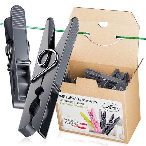 Luna Wäscheklammern Plastik 50 Stück - Made in Austria - Wäscheklammer aus recycelten UV beständigen Kunststoff - Klammern ohne Abdruck - Clothespins - 100% Farbecht - Nachhaltig - Grafitgrau