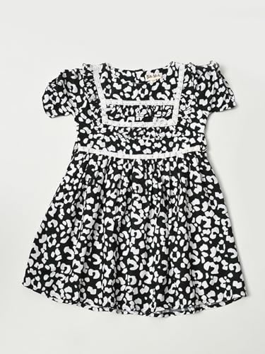 Image of mini mama by Bella Moda Front All Over Laces Printed Dress Comes with A Bloomer (Navy, 3-6M)