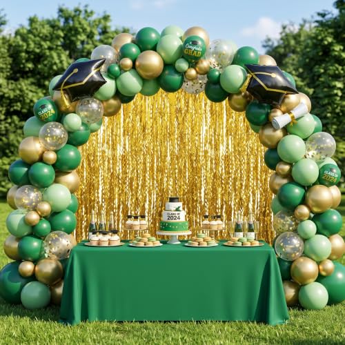Image of TONIFUL 2Pcs Wavy Gold Metallic Tinsel Foil Fringe Curtain Laser Streamers | 3.3ftx6.6ft Photo Booth Backdrop Tinsel Streamer Curtain, Props for Bachelorette Birthday New Year Graduation Christmas Decor