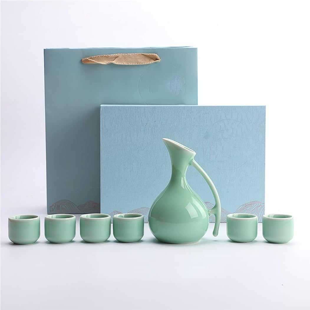 Set di sakè giapponese tradizionale in ceramica, confezione regalo da 7 pezzi, tradizionale tazza da sakè artigianale in porcellana retrò con 1 pentola da sakè e 6 tazze da sakè, il miglior rega