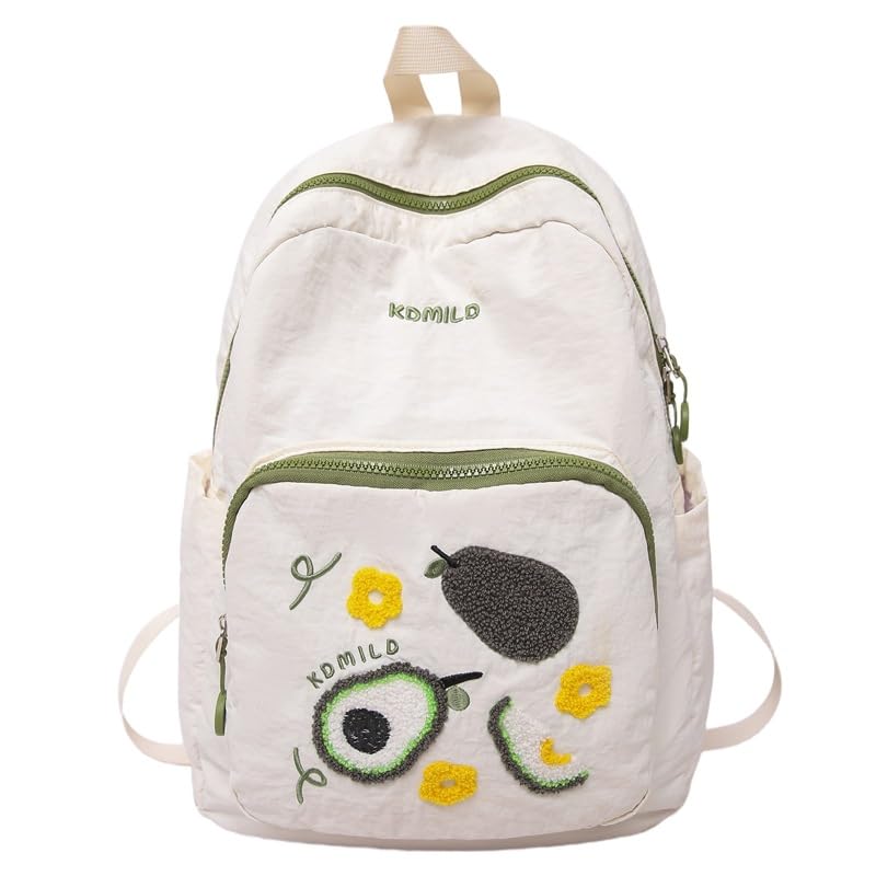 Cute Backpack Kawaii Shoulder Bag (Fruit Patch) – Casual Daypack Simple Stylish Travel Bag Y2k Aesthetic Bookbag (White)