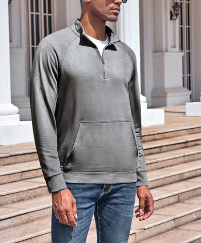 ZIWOCH Mens Quarter Zip Pullover Sweatshirt Long Sleeve Cotton Outdoor Hoodies with Pocket2