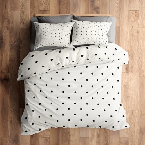 Bettwäsche 135x200 Punkte Schwarz Weiß Design, 2teilig - Geometrisch...