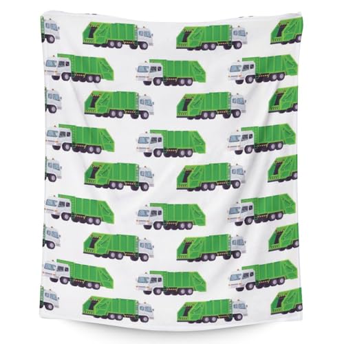 Mercuryelf Garbage Truck Blanket Gift - 60x80 Inches Modern Throw Blankets for Boys - White Soft, Fuzzy & Warm Throws for Bed, Couch
