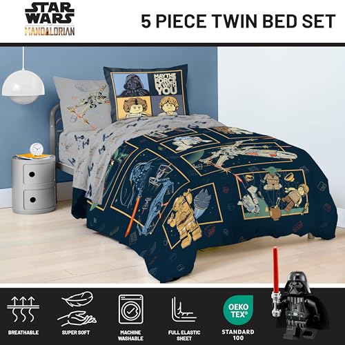 Image of Jay Franco Kids Comforter Set Includes Sheets and Pillow Covers - Soft and Cozy Bed Set for Stylish Room Decor, Official Licensed Bedding, Blue - LEGO, 5 Piece Twin
