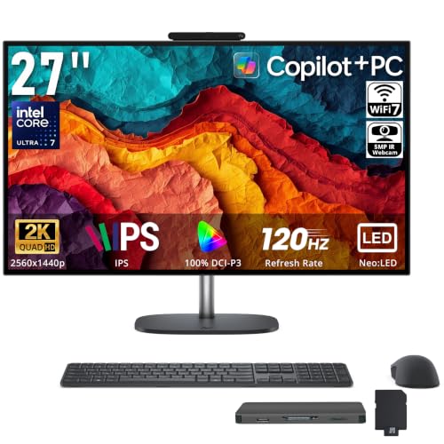 Image of HP OmniStudio X 27 inch QHD All-in-One Desktop, Intel Core Ultra 7 356H, 32GB DDR5, 2TB Storage (1TB SSD+1TB Docking Station), Wireless Keyboard & Mouse, Copilot+ PC, 5MP IR Camera, Win 11, Eclipse Gray