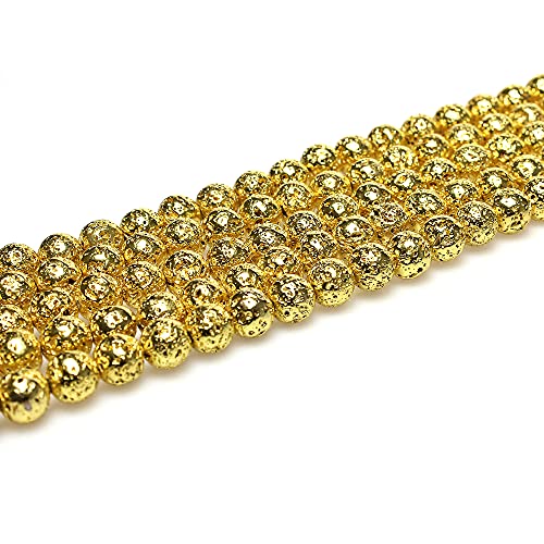 MJDCB Natural Round Stone Beads 8mm Electroplated Golden Lava Volcanic Rock Loose Gemstone Beads for Jewelry Making Bracelet Necklace 43pcs - Image 4