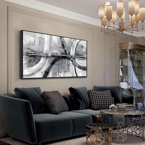 Image of AOZEMI Abstract Wall Art Black and White Wall for Bedroom | Framed Art Wall Decor Artwork Grey Wall Paintings for Gallery Home Decor 48 inchL x 24 inchW