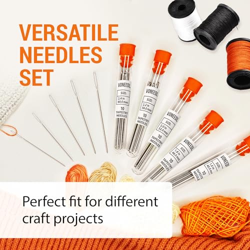 Image of VONEEDL Large Eye Blunt Tapestry Needles (Pack of 50) - 5 Sizes with 5 Storage Tubes - Perfect for Darning, Embroidery, Cross-Stitching, Needlepoint, Crafting, Knitting, Weaving, and DIY