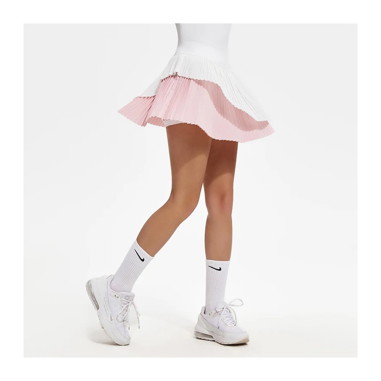 Tennis Outfit Damen Kurzer Yoga-Rock, gefälschter Zweiteiliger, schnell trocknender Sport-Kurzrock for Damen, Golf-Tennisrock for den Außenbereich(White,S)