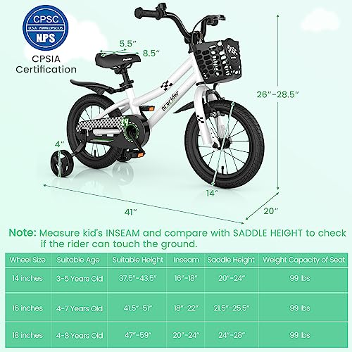 Baby Joy Kids Bike, 14 16 18 Inch Children Bikes For Boys Girls Age 3-8 Years W/Training Wheels, Handbrake, Coaster Brake & Removable Basket, Kids’ Bicycles Of Multiple Colors #TOP7