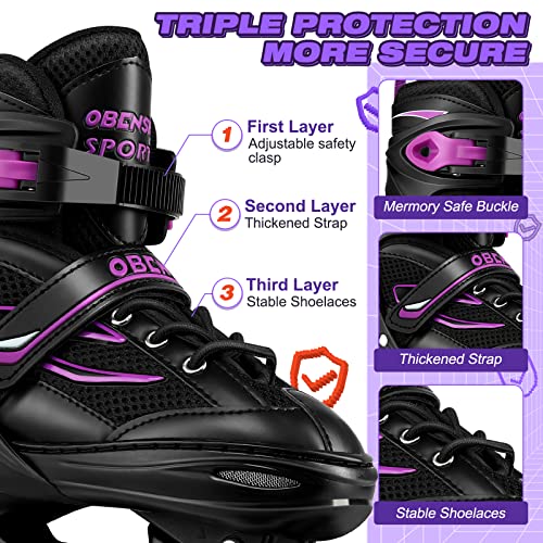 OBENSKY Adjustable Inline Skates for Boys and Girls, Rollerblades Beginner Inline Skates for Kids with All Light Up Wheels, Indooor Outdoor Roller Blades for Toddler Youth - Purple, M (1- 4 US) - Thumbnail 5
