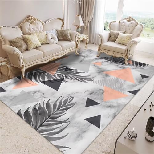 Tapis à motif de feuilles fraîches gris 160x200 cm antidérapant - 2