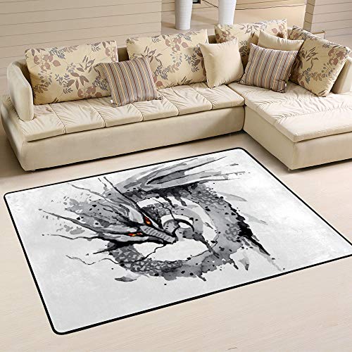 Tapis de grande taille motif dragon microfibre poils longs haute densité
