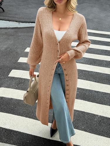 Image of Saodimallsu Womens Long Duster Cardigans Button Down Maxi Sweater Dress