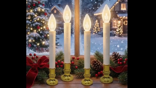 Image of 4PK Battery Operated LED Window Candles, 7.75 inch Christmas Candle Lamp