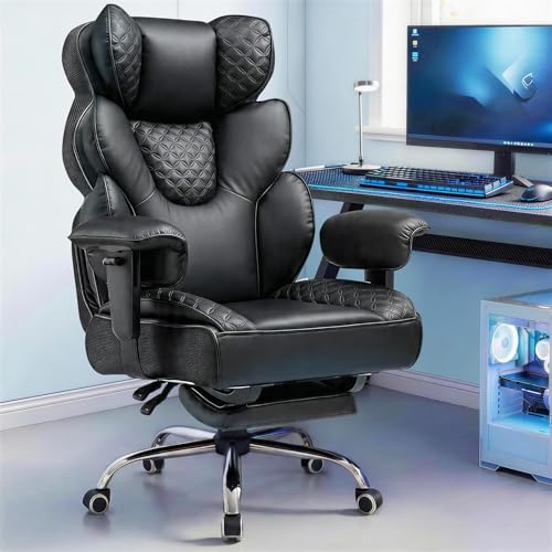 GTPLAYER Big and Tall Gaming Chair Ergonomic Heavy Duty Office Chair Racing Seat with Adjustable Lumbar Pillow Footrest 150° Reclining Thickened Armrests Breathable Mesh for Esports/PC Gaming