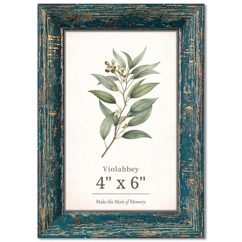 VIOLABBEY 4x6 Picture Frame Vintage Blue, Rustic Farmhouse Photo Frame