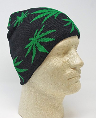 Green Black Leaf Pot Marijuana Weed Hemp 4:20 Cronic Beanie Stocking Cap Winter Hat - Image 2
