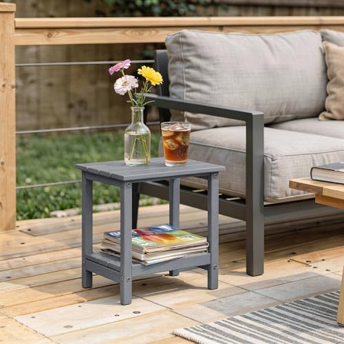 Amazon Basics Outdoor Patio Side Table with Lower Shelf, Weather-Resistant Stainless Steel Hardware, 16.5 x 12.6 x 16.5 Inches, Grey, 1-Pack - image 4