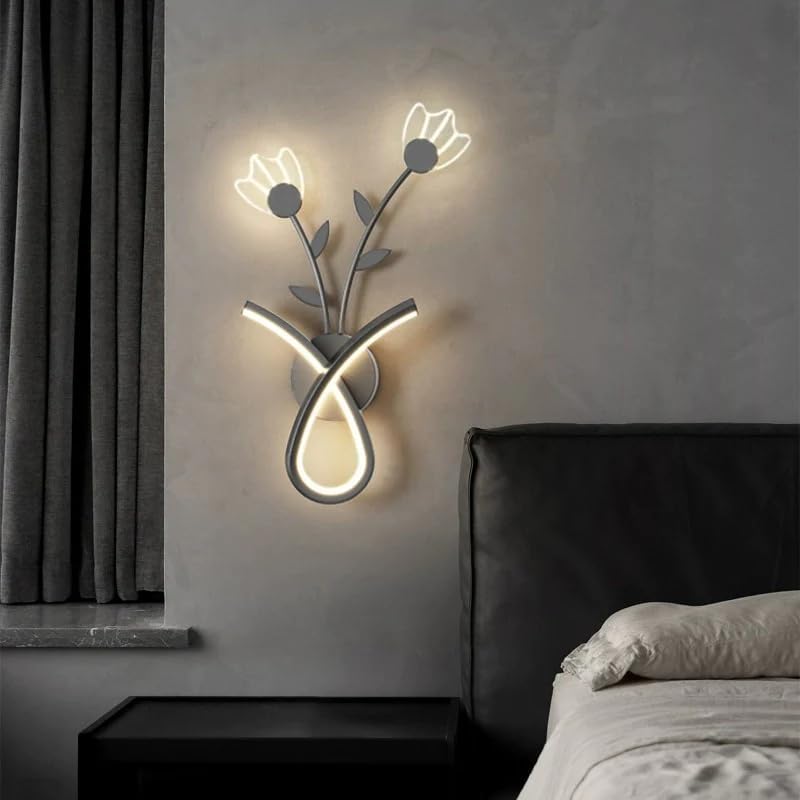 Image of Black Flower Pot Wall Lamp Sconce Fixture for Living Room, Bedroom, and Bedside Decor (Warm White, Cool White, Natural White)