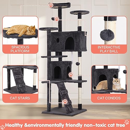 Casa para gato con rascador, torre de 21 pulgadas gris miniatura 3