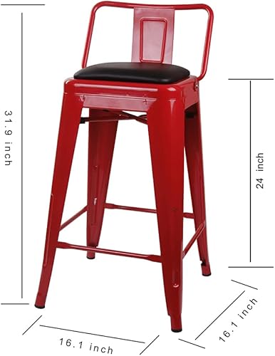 Vista 41 de GIA Taburete de metal con respaldo bajo de altura de mostrador de 24 pulgadas con asiento de cuero vegano, color plateado