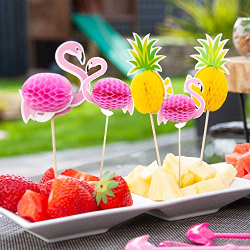 ZARRS Hawaii Cake Picks,50 Stück 3D Flamingo Ananas Kuchen Topper Cocktail Dekoration Getränk für Sommer Hawaii… - Image 2