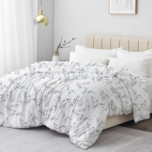 Image of LINENWALAS Premium Printed 100% Cotton Duvet Cover for Double Bed | Double Size Comforter Cover |Rajai Cover | Quilt Cover with Zipper Closure 90 x 100 Inches (Grey Monochrome, Double Size)