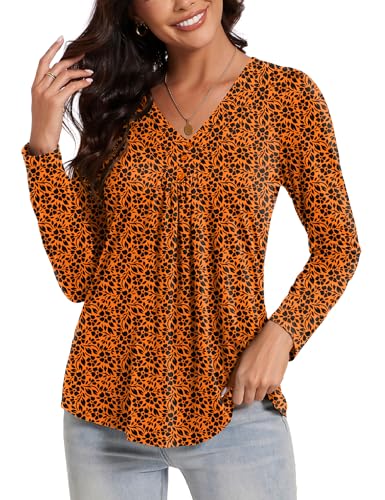 Micoson Womens Casual Long Sleeve Shirts Pleated Button V Neck Tunic Tops Spring 20252
