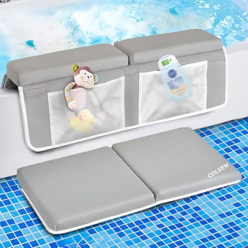 Image of colsen Baby Bath Kneeler and Elbow Kneeling Rest Pad Set – Comfortable, 1.5” Thick, Painless, Non-Slip, Foldable Mat for Bathing Parents, with Toy Organizer for Babies and Toddlers - Grey