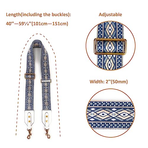 Purse Straps Replacement Crossbody with Gold Hardware 2 Inch Wide Blue Diamond Pattern Adjustable Shoulder Guitar Strap for Handbag3