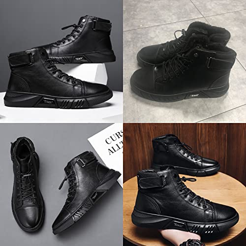 Keilinia Men's Black Italian High-Top Casual Leather Boots,Fall Winter Waterproof Non-slip Shock-absorbing Business Ankle Booties3