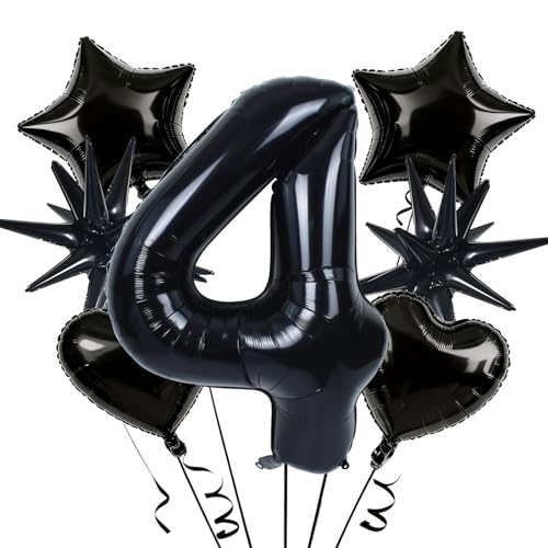 Image of TONIFUL 4th Birthday Balloons Kit 40 Inch Black Large Number 4 Foil Balloon