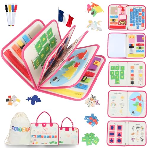 BusyBoard Montessori livre sensoriel rose pour stopper les écrans et amuser les 2-6 ans