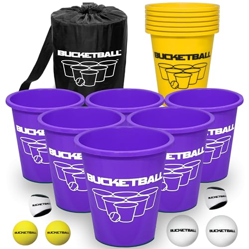 BucketBall | Team Color Edition | Combo Pack (Purple/Yellow): Original Yard Pong Game: Best Camping, Beach, Lawn, Outdoor, Family, Adult, Tailgate, Jumbo, Giant Game