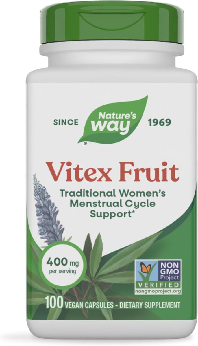 Nature’s Way Vitex Fruit 100 Vegan Capsules | 400mg per serving Herbal Dietary Supplement for Support of Monthly Cycle.