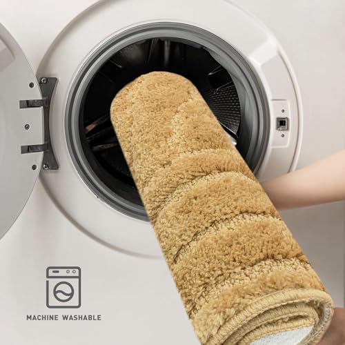 Image of Luxe Home Super Soft Microfiber Bath Mats Non-Slip TPR Backing Scotland Maze Cut Water Soak Bathroom Mat & Door Mats for Home Combo (38x58 cm) - Gold