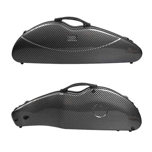 Vetimobato Hard Shell Carbon Fiber Violin Case with Back Strap & 2 Bow Holders - Full Size, ca. 1.8kg, Strong Light Case (Black Big Pattern)
