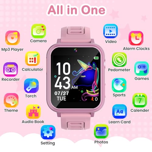 Image of Cosjoype Smart Watch for Kids Age 4-12, 39 Games Touchscreen Girls Watch with Video Camera Music Player Pedometer Flashlight, Toys Christmas Birthday Gifts for Kids Age 5 6 7 8 9