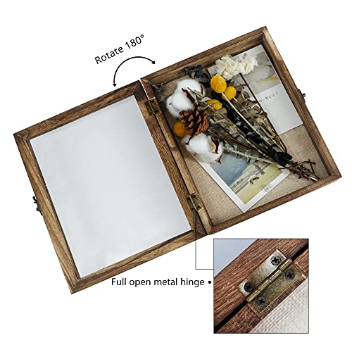 Image of GraduationMall 8x10 Shadow Box Frame Solid Wood Glass Door Display Case with Linen Back and 6 Stick Pins,1.5 inches Interior Depth,Ideal for Memorabilia Pictures Flowers Medals Tickets